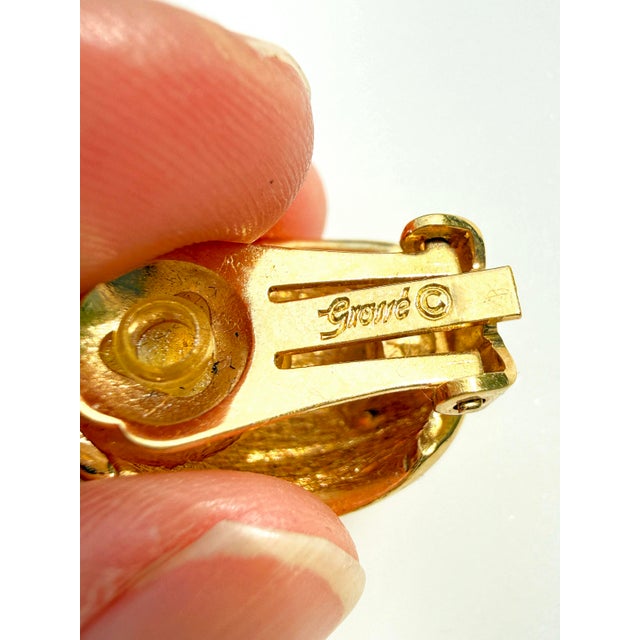 Mid-Century Modern Vintage Gilded Clip-on Earrings with Rhinestones from Grossé, 1970s, Set of 2 For Sale - Image 3 of 8