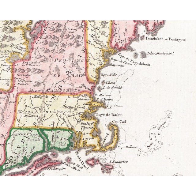 Mid 18th Century 1757 Bellin Map "Carte De La Nouvelle Angleterre Nouvelle Yorck Et Pensilvanie" (New England, New York, Pennsylvania) For Sale - Image 5 of 6
