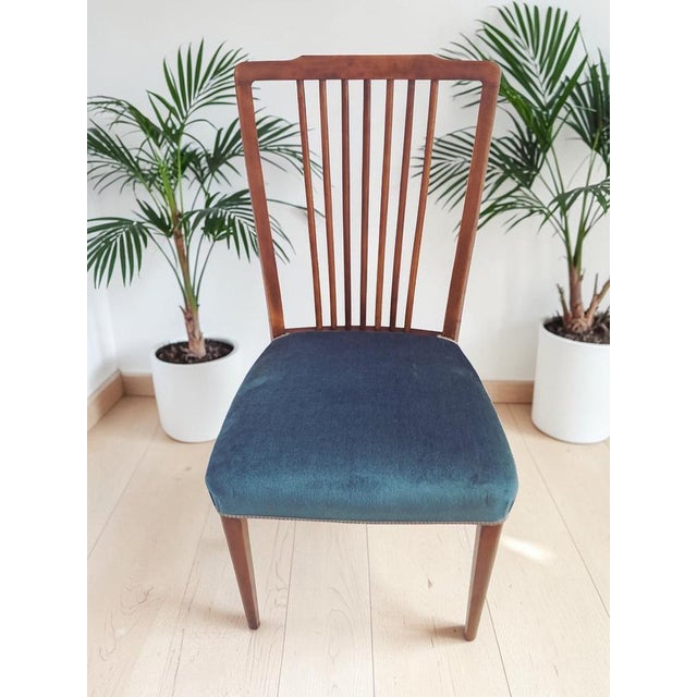 Brown Mid-Century Dining Chairs in Teal Blue Velour by Greaves & Thomas, 1960s, Set of 6 For Sale - Image 8 of 18
