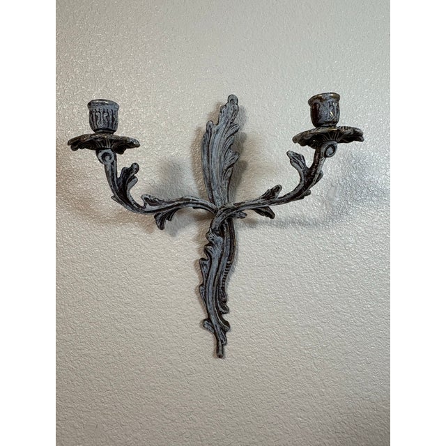 Hollywood Regency Hollywood Regency Vintage Pair of Louis XVI Style Candlestick Sconces For Sale - Image 4 of 5