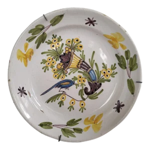 Late 19th Century French Faience Decorative Plate With Bird & Floral Motif