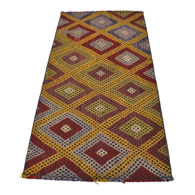 Small Vintage Geometric Kilim Rug For Sale