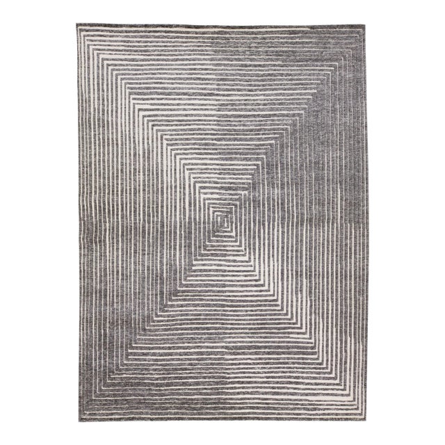 2010s Op Art Modern Moroccan Style Gray Handmade Wool Rug by Apadana For Sale