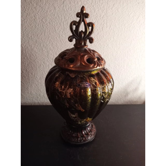 Glass 1960s Bohemia Czech Republic Hand Painted Glass Lidded Urn For Sale - Image 7 of 10