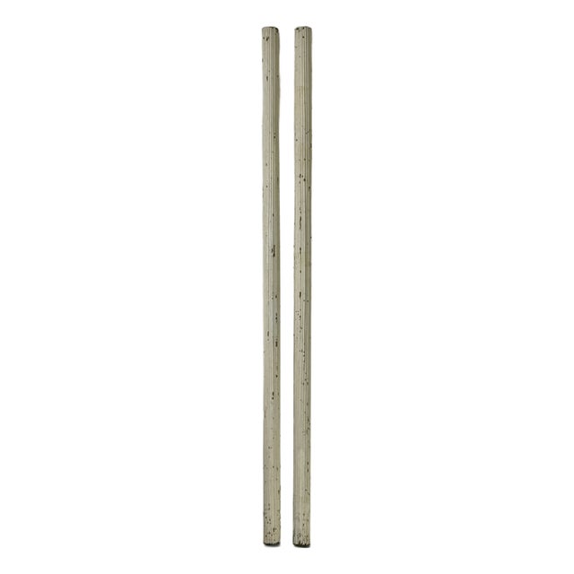 Pair of Slender Antique Architectural Salvage Cylindrical Fluted & White Painted Wood Columns For Sale