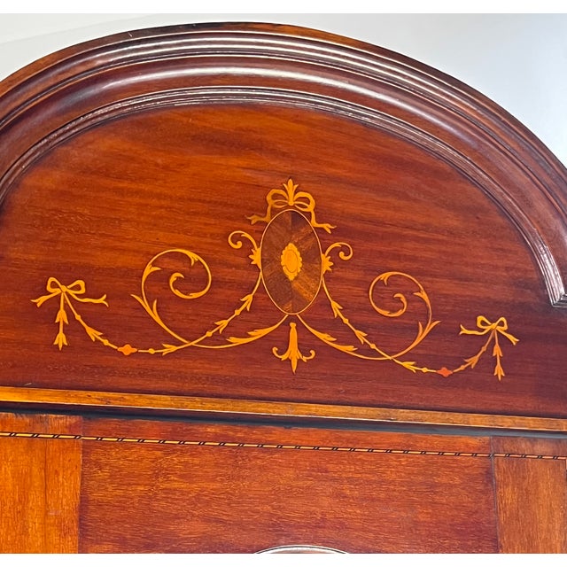Early 20th Century Early 20th Century English Edwardian Style Inlaid Mahogany Wardrobe With Beveled Oval Mirror For Sale - Image 5 of 16