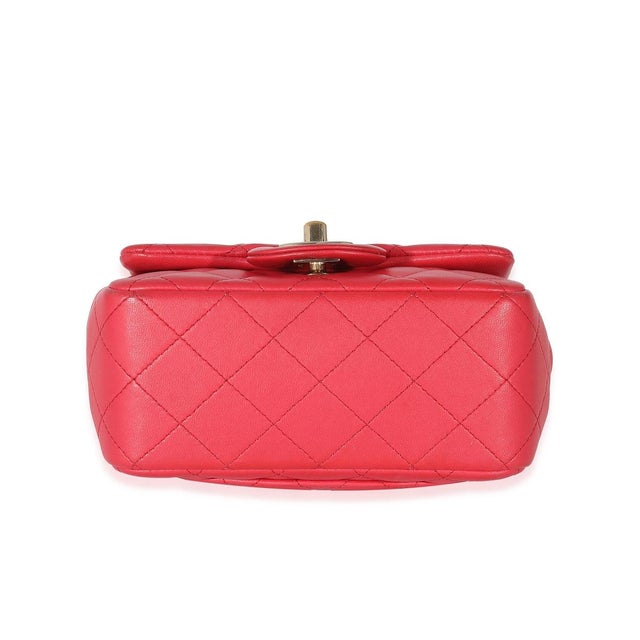 Dark Pink Quilted Lambskin Mini Square Flap Bag For Sale In New York - Image 6 of 8