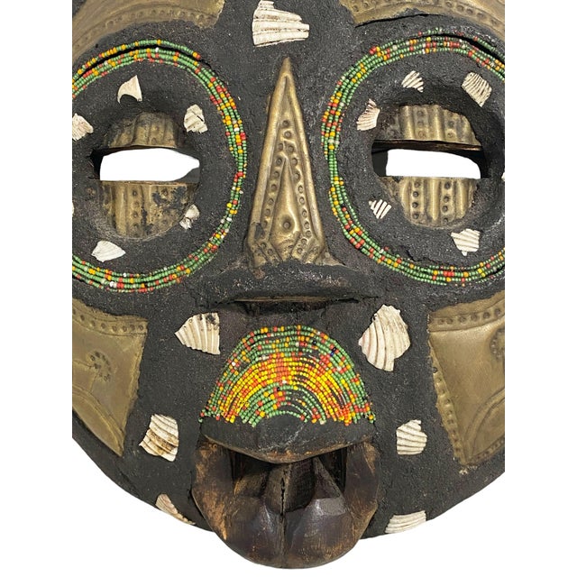 Vintage African Ashanti Tribal Moon Face Round Mask 10"h Ghana For Sale - Image 4 of 7