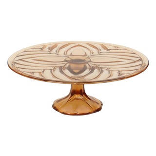 Art Deco Amber Cake Plate from Val Saint Lambert, 1930s For Sale