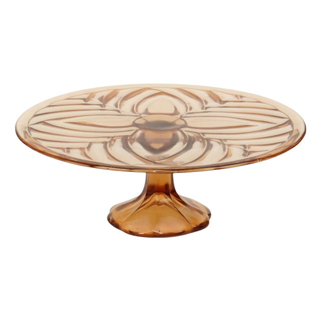 Art Deco Amber Cake Plate from Val Saint Lambert, 1930s For Sale