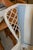 Wood Vintage White Wicker Wing Back Arm Chair W/ Blue Cushions & Coil Sprung Seat For Sale - Image 7 of 18