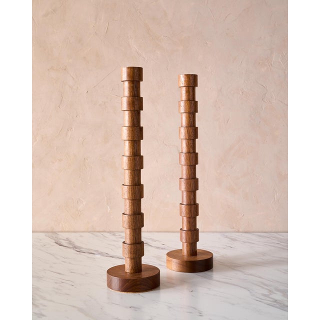 Mid-Century Modern "Franc" Hand Turned Walnut Candle Holders by Lostine, Set of 2 For Sale - Image 3 of 11