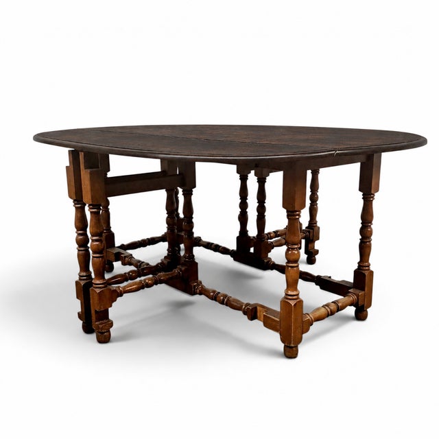 Late 20th Century William and Mary Style Jacobean Gateleg Drop-Leaf Dining Table For Sale - Image 9 of 18
