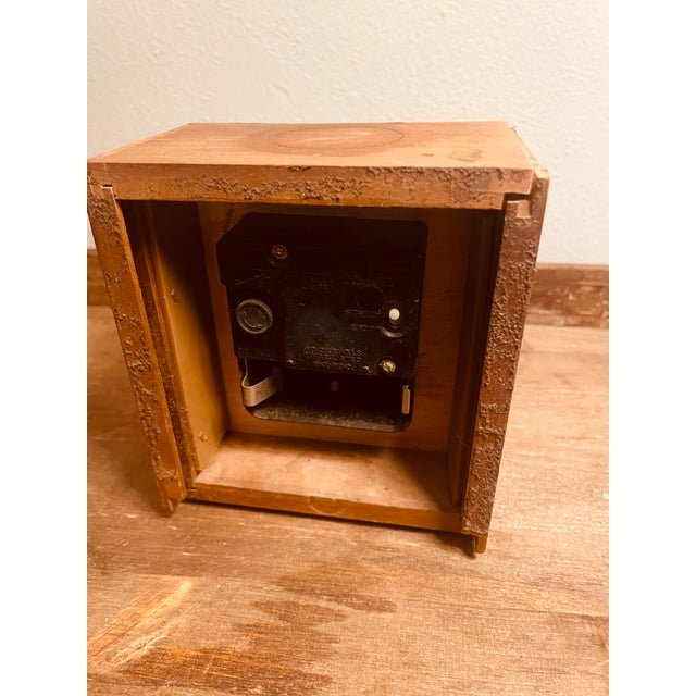 Vintage Ingrrsoll-Rand MCM Minimalist Designed, Hand Crafted Wood Cased Desk Clock With Gold Plaque Stamp For Sale - Image 4 of 6