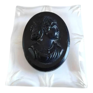 1920's Ebony and Clear Bakelite Profile Woman Cameo Brooch Pin