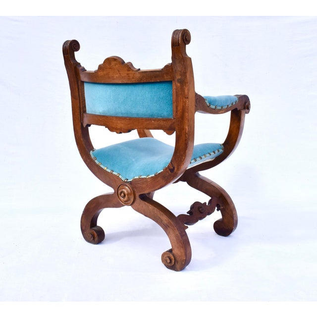 Late 19th Century Antique French Curule Throne Chair in Mohair For Sale - Image 5 of 10