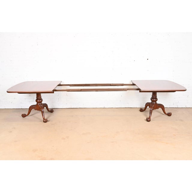 Wood Henredon Georgian Flame Mahogany Double Pedestal Extension Dining Table, Newly Refinished For Sale - Image 7 of 12