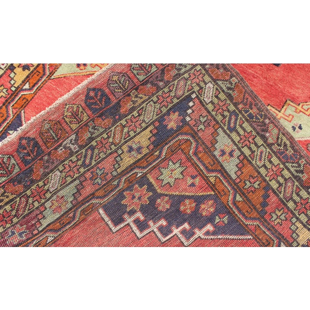 Red Red Field Vintage Turkish Oushak Rug With Vertical Geometric Medallions For Sale - Image 8 of 8