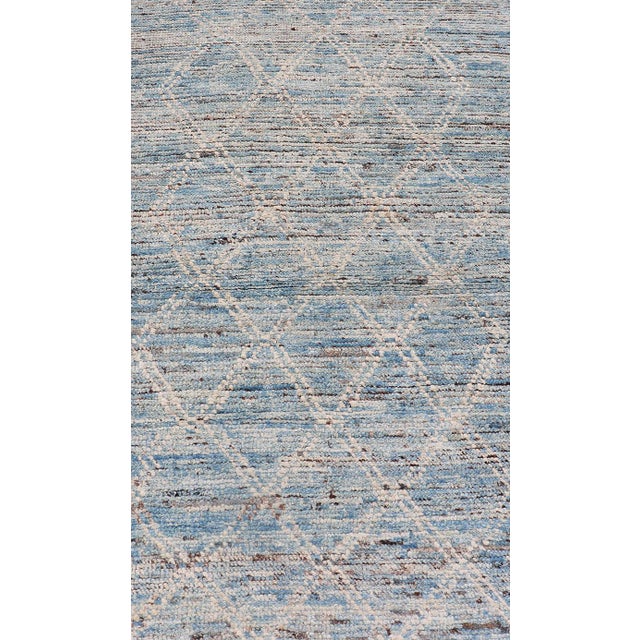 Modern Rug With Traditional Design in Cream and Sky Blue Color 2'9 X 10'11 For Sale - Image 9 of 11