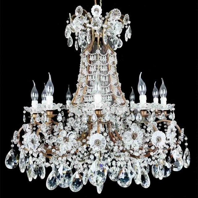 Italian Beaded Crystal 10-Light Dining Room Chandelier, 1950s For Sale - Image 9 of 15