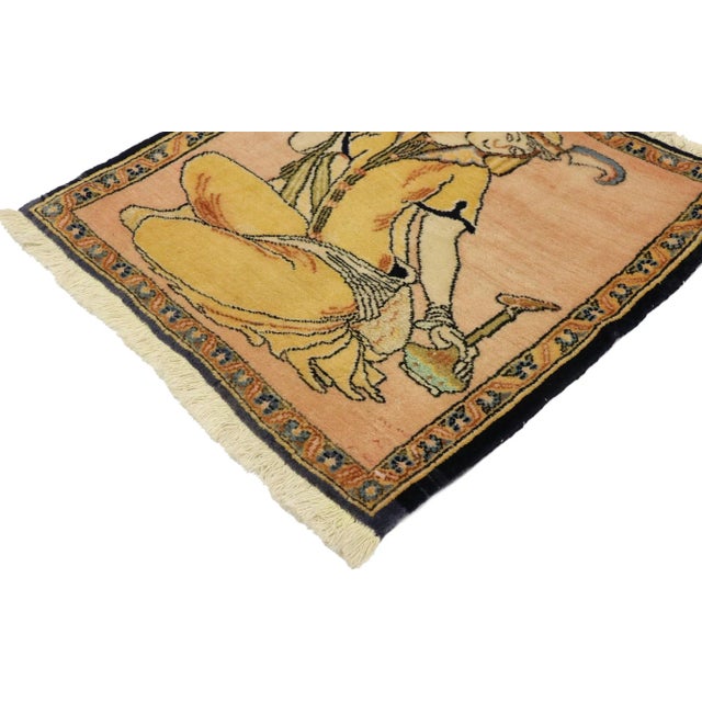 Vintage Persian Khamseh Pictorial Rug with Dervish Scene, Persian Wall Hanging 01'08 x 01'08. Ancient Persia boasts the...