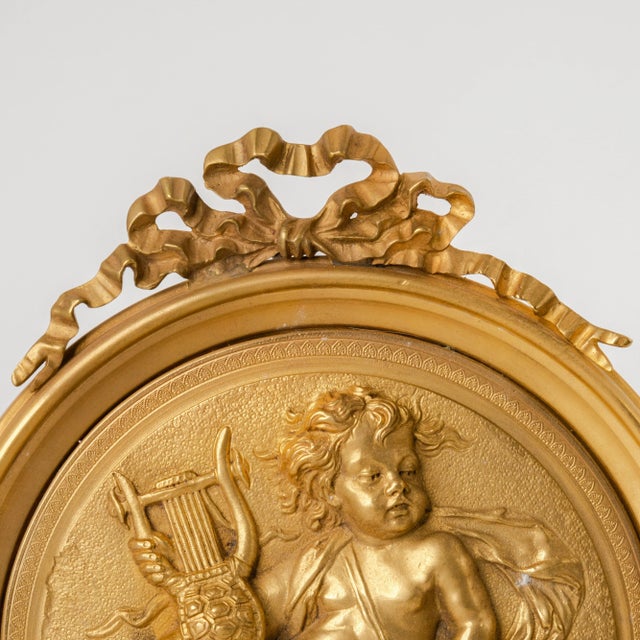 Pair of French Gilt Bronze Round Figural Wall Plaques, France, 19th Century For Sale In Los Angeles - Image 6 of 11