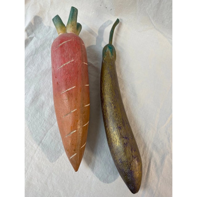Wood Vintage Hand Carved and Painted Wooden Turnip and Eggplant - 2 Pieces For Sale - Image 7 of 10