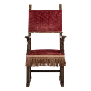 18th Century French Renaissance Style Throne Chair with Upholstery Red Burgandy For Sale