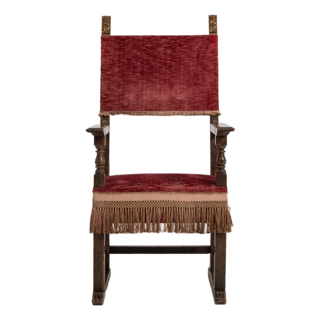 18th Century French Renaissance Style Throne Chair with Upholstery Red Burgandy For Sale