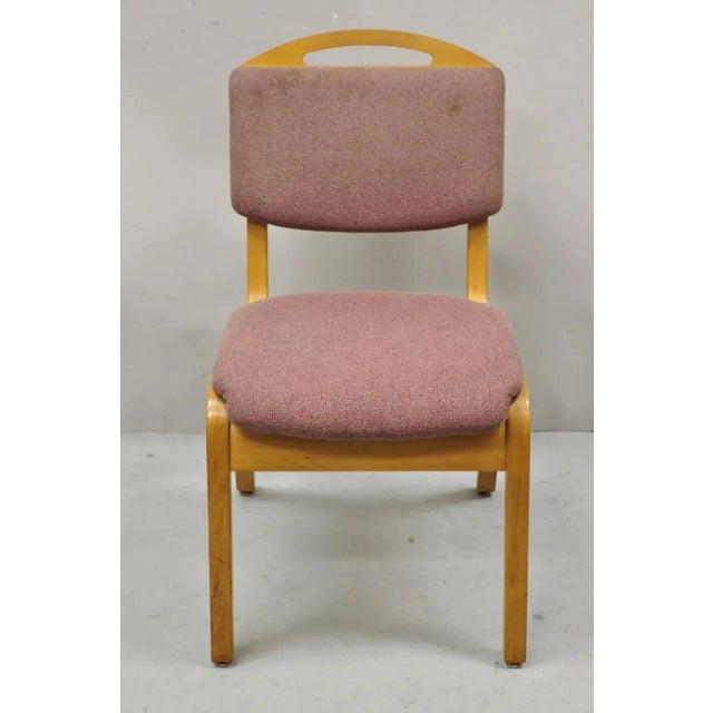Vintage Sauder Designare Mid Century Modern Pink Bentwood Stacking Side Chair. Circa Late 20th Century. Item features a...