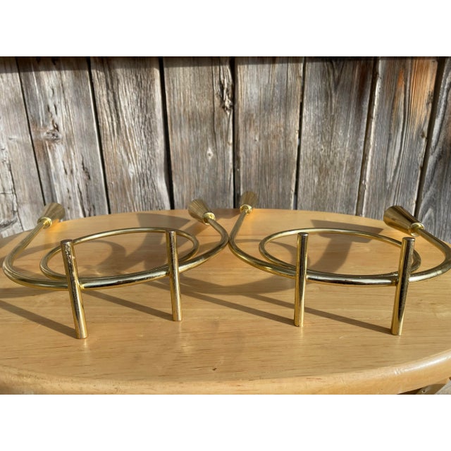 Mid-Century Modern Gold-Tone Metal Candelabras- a Pair For Sale - Image 4 of 12