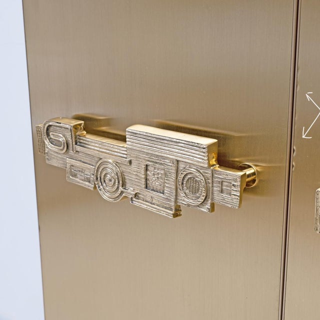 Black Italian Brass Bar Cabinet with Sculptural Cast Brass Handles, 1980 For Sale - Image 8 of 11