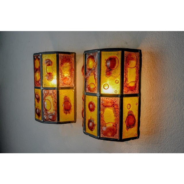 Brutalist Sconces in Blown Glass attributed to Felipe Derflingher for Feders, Mexico, 1960s, Set of 2 For Sale - Image 4 of 8