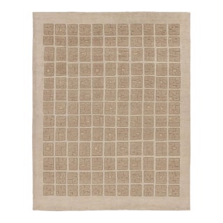 Contemporary Art Deco Wool Rug in Beige Hues by Rug & Kilim, India For Sale