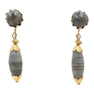 Vintage 1960s Castlecliff Faux-Grey Agate Pendant Clip Earrings - 2 Pieces