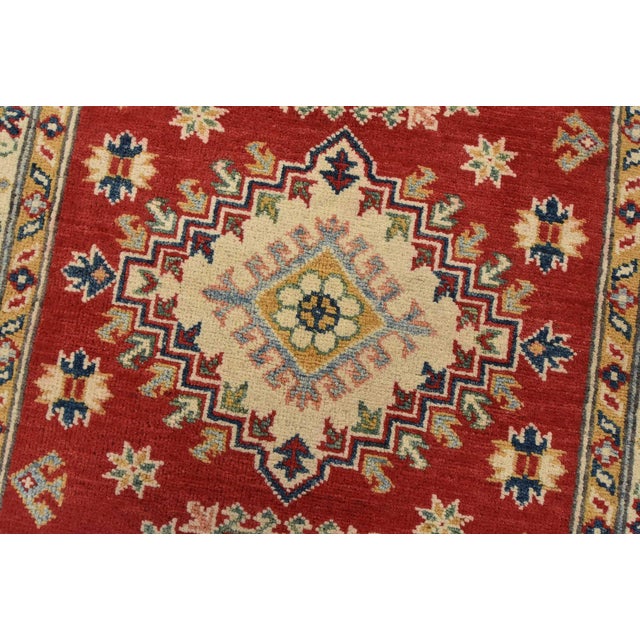 Textile Kazak Runner 2’9” X 6’6” Red Wool Tribal Hand-Knotted Oriental Rug For Sale - Image 7 of 12
