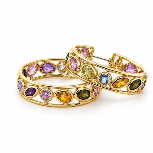 Contemporary Italian Gemstone Hoop Earrings, A Pair For Sale - Image 3 of 4