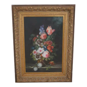 Signed Oil Painting on Canvas of Floral Still Life
