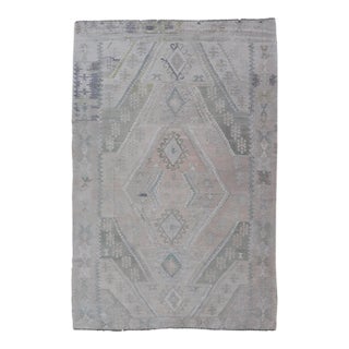 Vintage Hand-Woven Turkish Kilim in Wool With Medallion Sub-Geometric Design For Sale