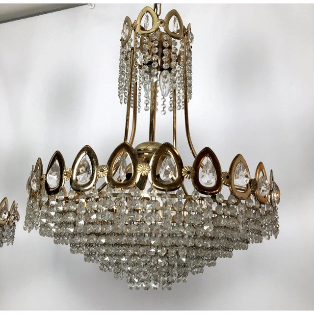 Gilt and Crystal Chandeliers from Sciolari, 1970s, Set of 2 For Sale - Image 3 of 15