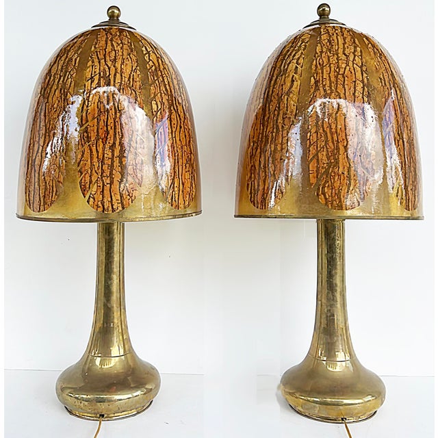 Brass 1960s Gabriella Crespi Brass Lamps, Resin "Tobacco Leaf" Shades - a Pair For Sale - Image 8 of 15