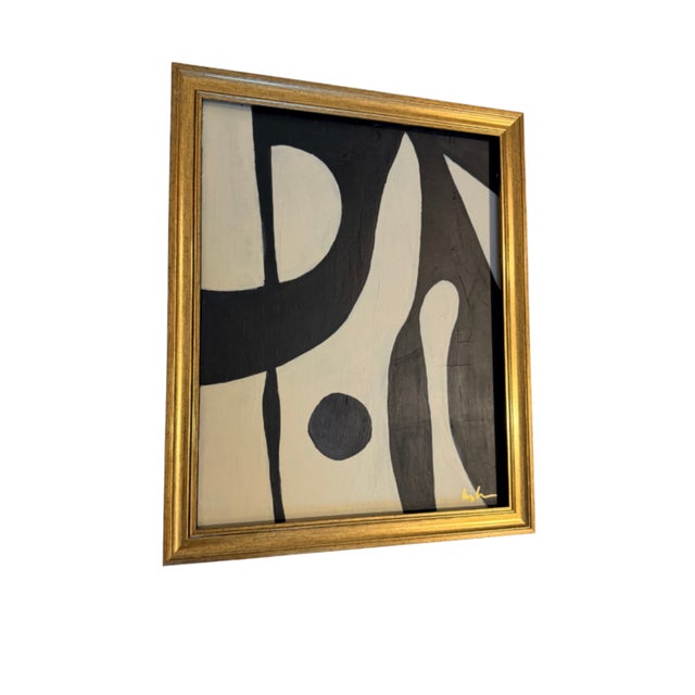 Bryan Boomershine, original abstract Mid-Century Inspired Painting in gold frame .This painting will a dramatic...