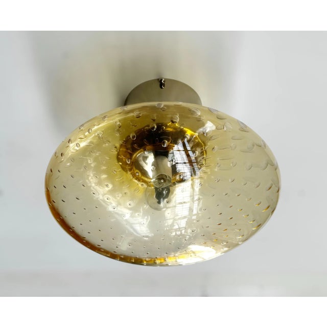Italian flush mount with Amber Bubbles Murano glass shade with carefully blown bubbles within the glass using Bollicine...