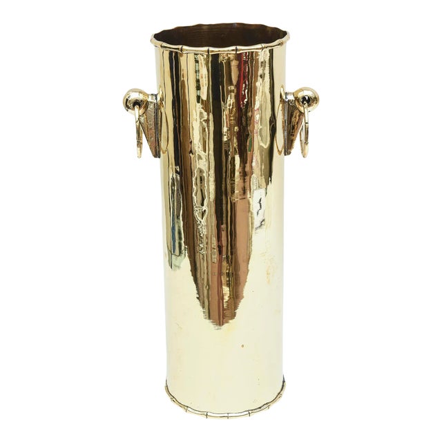 Vintage Brass Column Umbrella Stand With Ring Door Knocker Restored For Sale