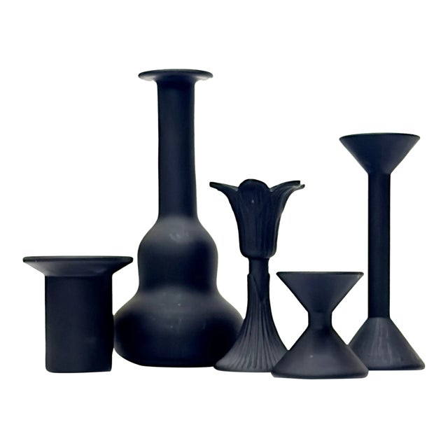 Eclectic Matte Black Candle Holder Curation - Group of 5 For Sale