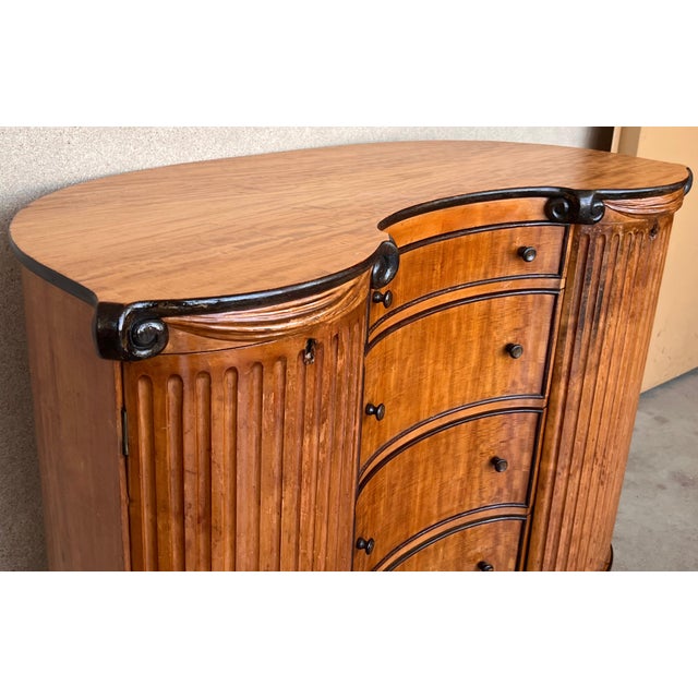 Early 20th Century Art Deco Demilune Burl Walnut and Ebonized Credenza with doors and drawers For Sale - Image 18 of 18