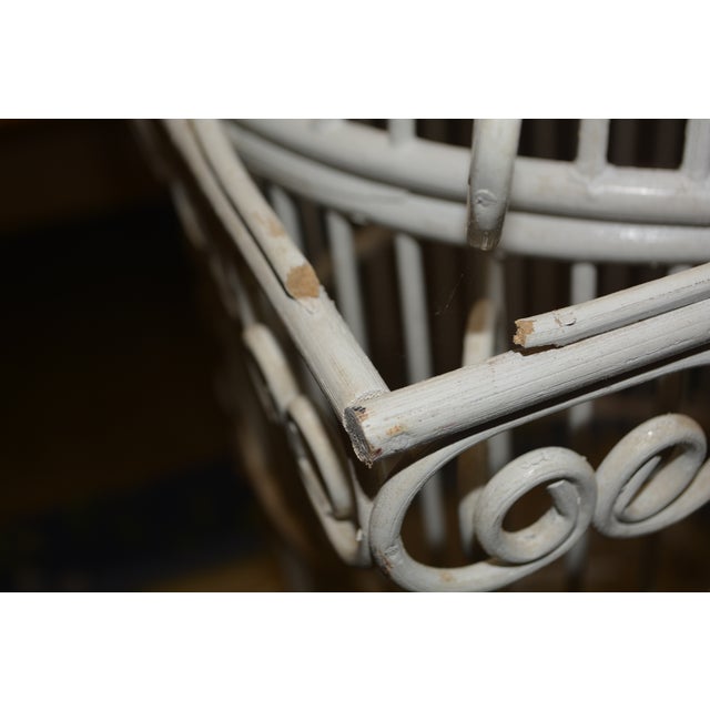 Vintage Tall White Fern Head Round Wicker Hanging Bird Cage W/ Single Door For Sale - Image 10 of 17