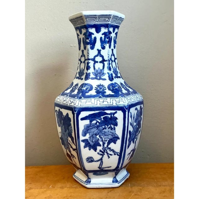 Vintage Chinese Blue and White Ceramic Vase For Sale - Image 4 of 12