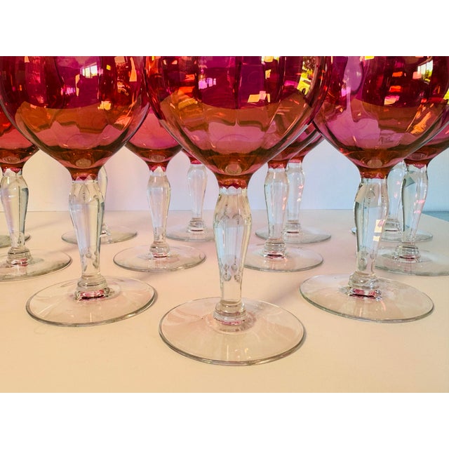 Mid-Century Modern Vintage 1960s Cranberry Iridescent Glass Wine Stems, Set of 12 For Sale - Image 3 of 7