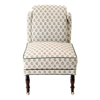 Ferrick Mason Upholstered Petite Slipper Antique Chair With Contrast Welting For Sale
